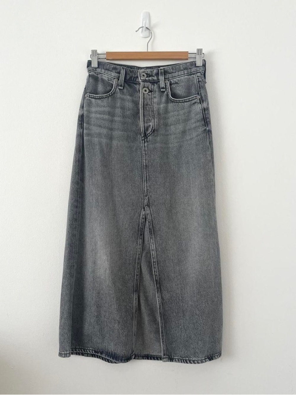 rag & bone Washed Black Midi Denim Skirt